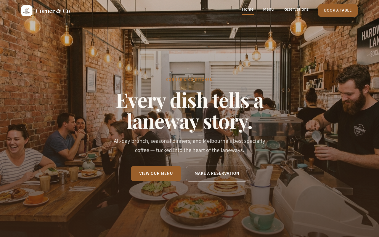 Corner & Co Kitchen website homepage screenshot